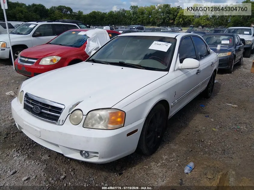 2004 Kia Optima Ex V6/Lx V6 VIN: KNAGD128645304760 Lot: 45607776