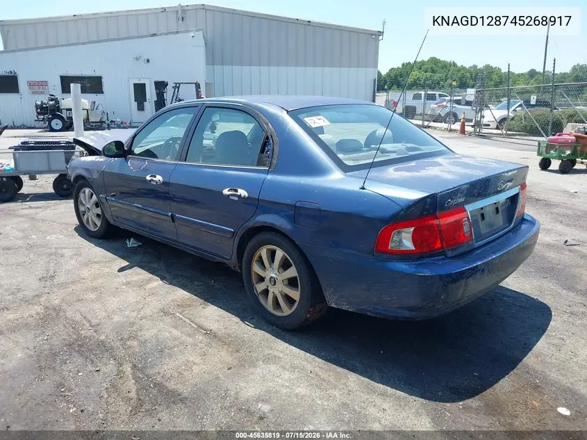 2004 Kia Optima Ex V6/Lx V6 VIN: KNAGD128745268917 Lot: 45635819