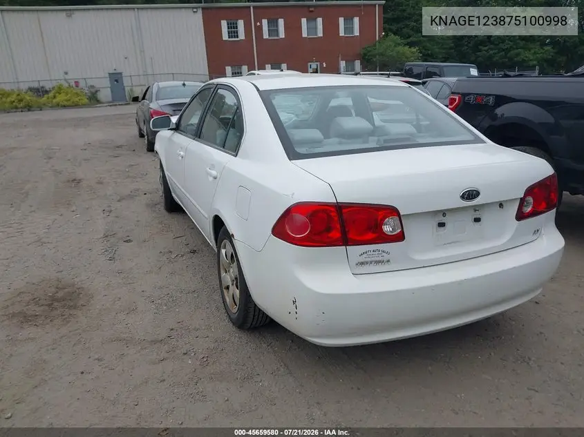 2007 Kia Optima Lx VIN: KNAGE123875100998 Lot: 45659580
