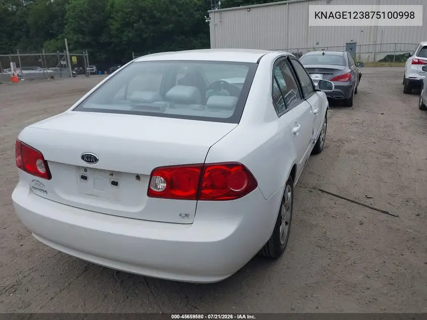 2007 Kia Optima Lx VIN: KNAGE123875100998 Lot: 45659580