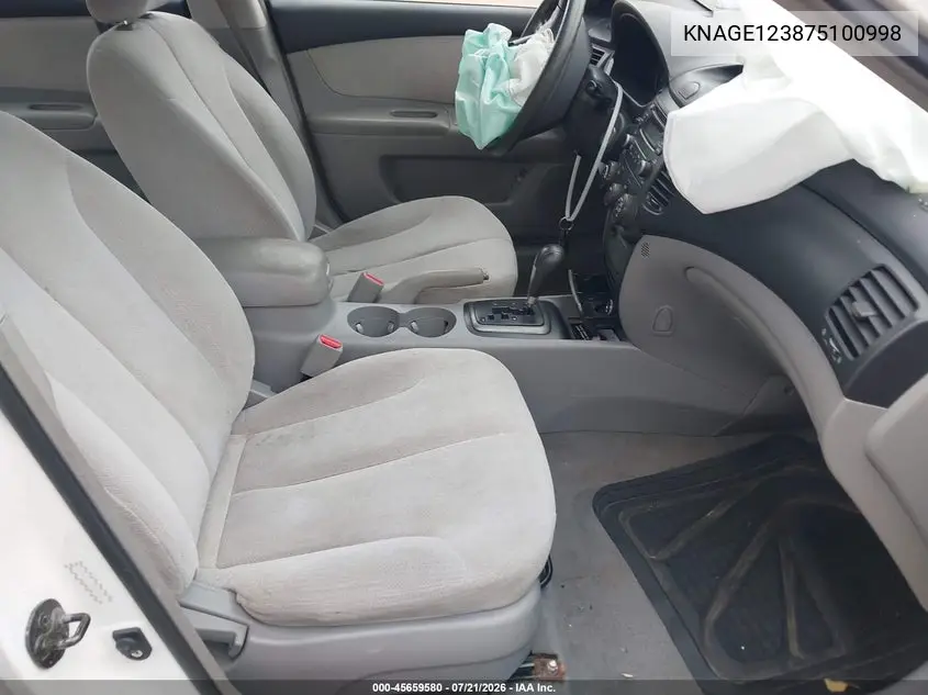 2007 Kia Optima Lx VIN: KNAGE123875100998 Lot: 45659580