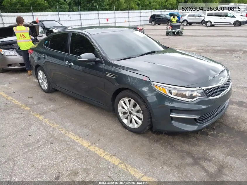 2016 Kia Optima Ex VIN: 5XXGU4L36GG010816 Lot: 45406105