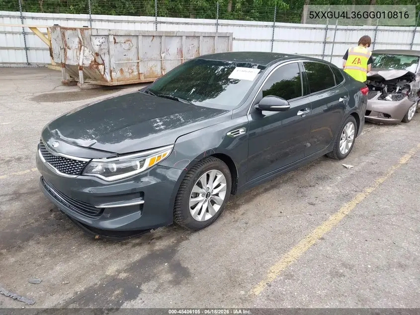 2016 Kia Optima Ex VIN: 5XXGU4L36GG010816 Lot: 45406105