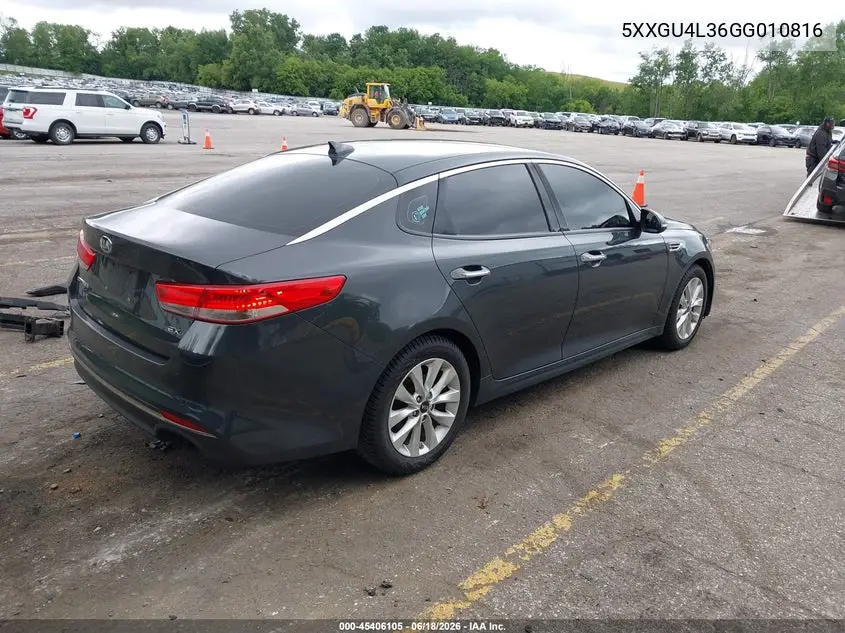 2016 Kia Optima Ex VIN: 5XXGU4L36GG010816 Lot: 45406105
