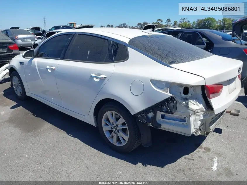 2016 Kia Optima Lx VIN: KNAGT4L34G5086801 Lot: 45557421