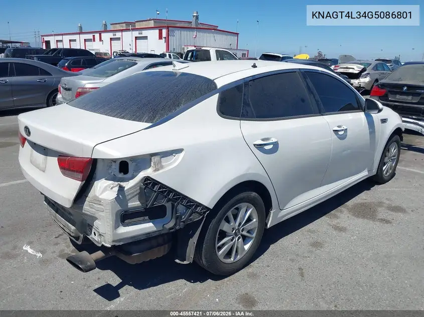 2016 Kia Optima Lx VIN: KNAGT4L34G5086801 Lot: 45557421