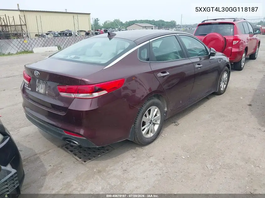 2016 Kia Optima Lx VIN: 5XXGT4L30GG118187 Lot: 45678197