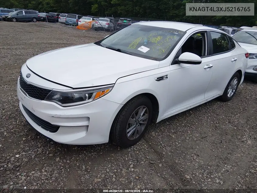 2018 Kia Optima Lx VIN: KNAGT4L3XJ5216765 Lot: 45354120