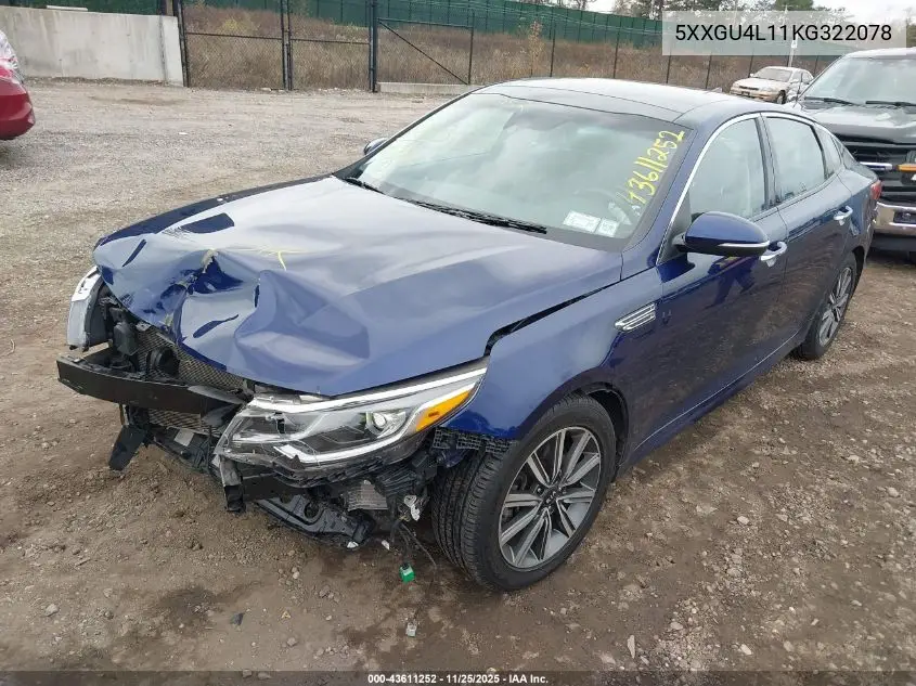 5XXGU4L11KG322078 2019 Kia Optima Ex
