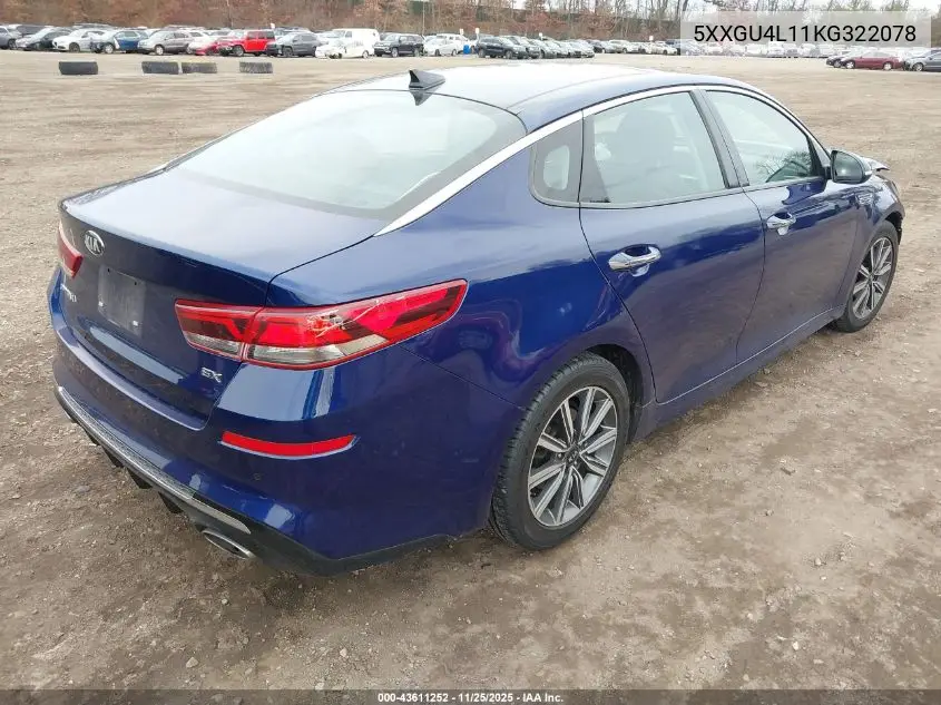 5XXGU4L11KG322078 2019 Kia Optima Ex