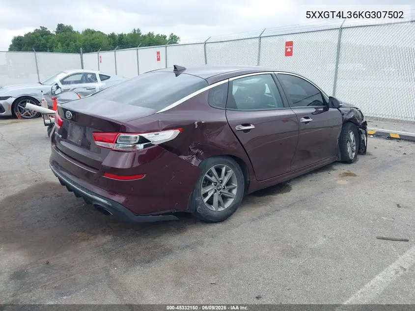 2019 Kia Optima Lx VIN: 5XXGT4L36KG307502 Lot: 45332150