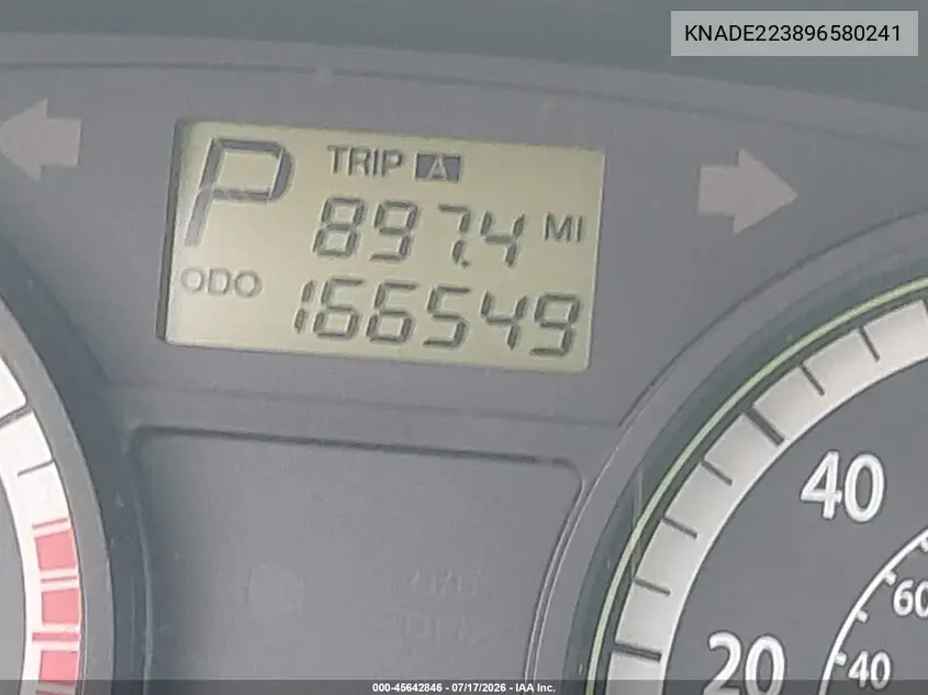 2009 Kia Rio Lx VIN: KNADE223896580241 Lot: 45642846