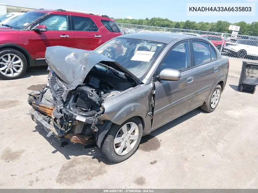 2010 Kia Rio Lx VIN: KNADH4A33A6635803 Lot: 45581187