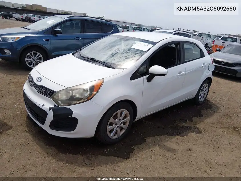 2012 Kia Rio5 Lx VIN: KNADM5A32C6092660 Lot: 45670826