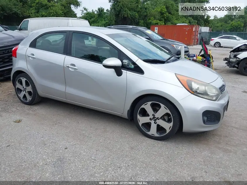 2012 Kia Rio5 Sx VIN: KNADN5A34C6038192 Lot: 45692124