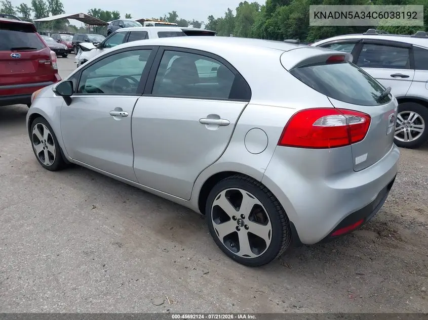 2012 Kia Rio5 Sx VIN: KNADN5A34C6038192 Lot: 45692124