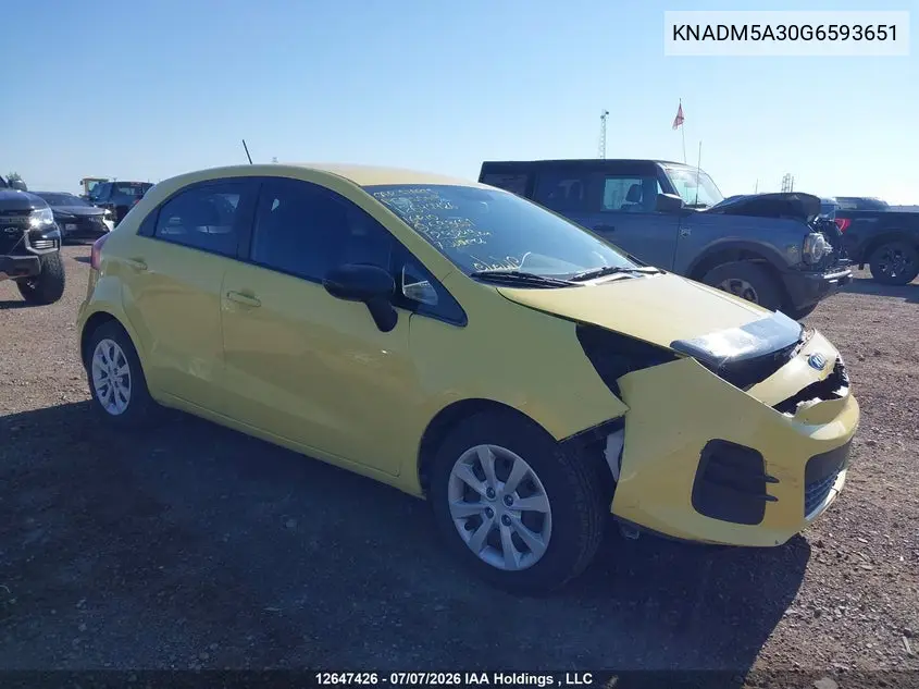 2016 Kia Rio Lx VIN: KNADM5A30G6593651 Lot: 12647426