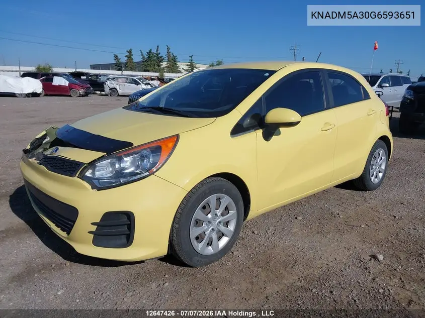 2016 Kia Rio Lx VIN: KNADM5A30G6593651 Lot: 12647426