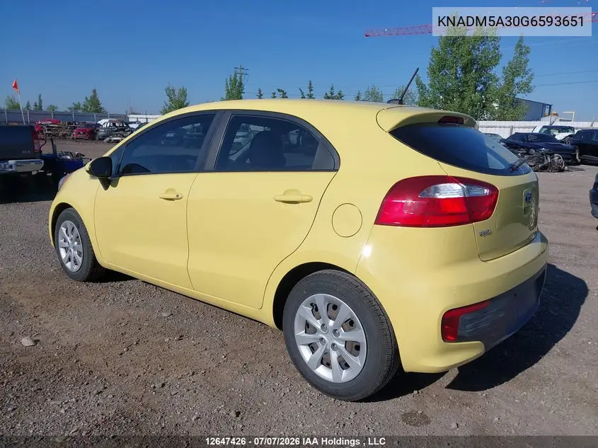 2016 Kia Rio Lx VIN: KNADM5A30G6593651 Lot: 12647426