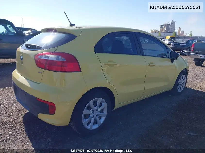 2016 Kia Rio Lx VIN: KNADM5A30G6593651 Lot: 12647426