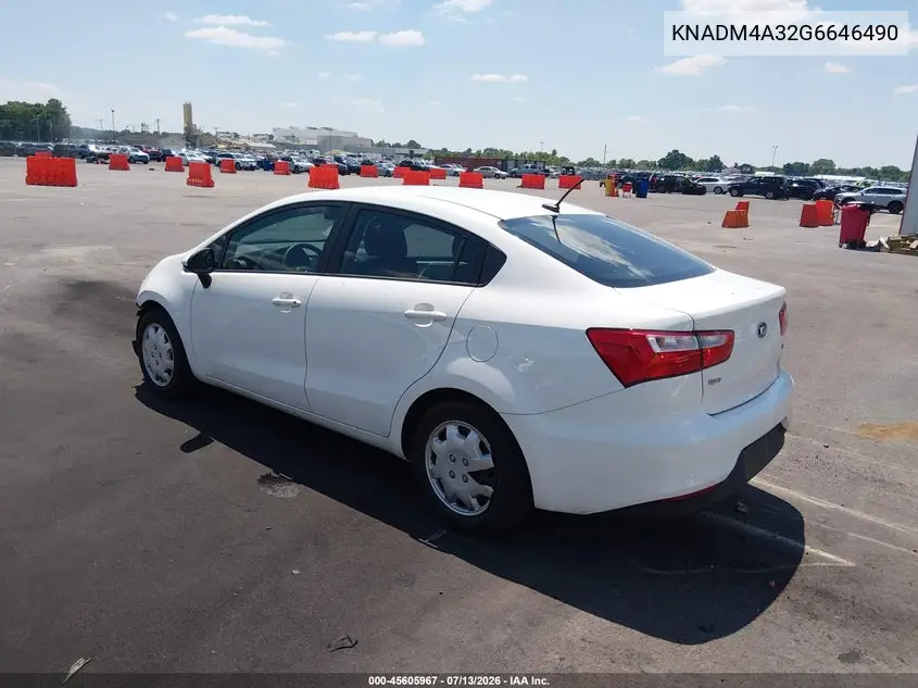 2016 Kia Rio Lx VIN: KNADM4A32G6646490 Lot: 45605967