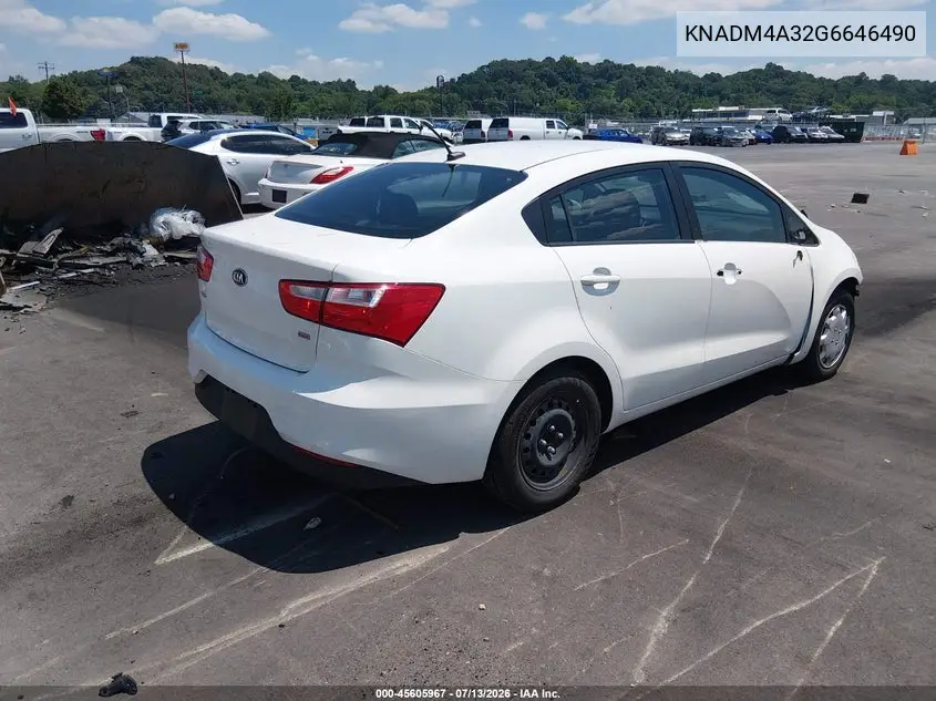 2016 Kia Rio Lx VIN: KNADM4A32G6646490 Lot: 45605967