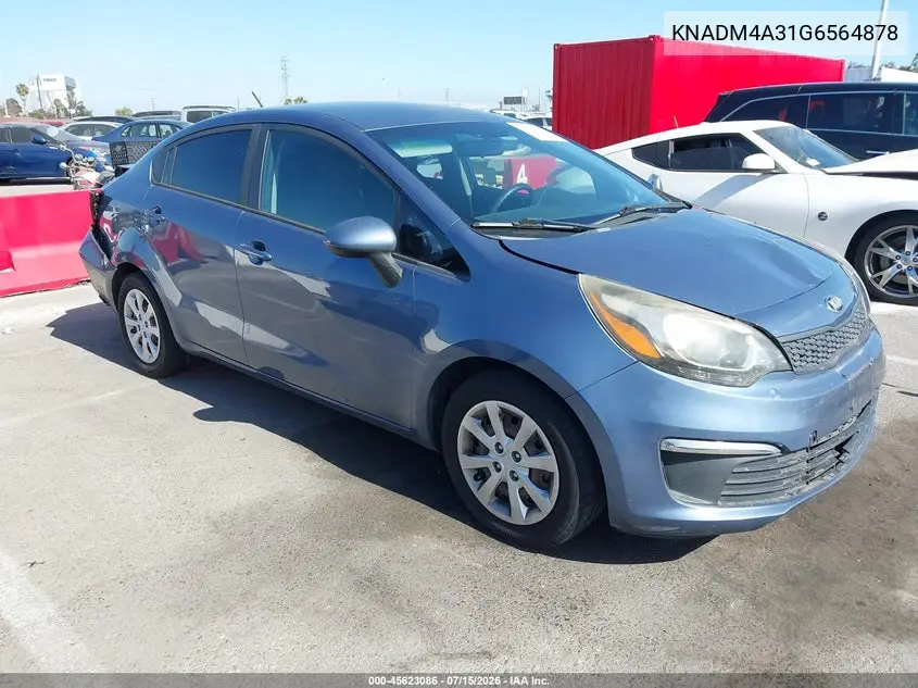 2016 Kia Rio Lx VIN: KNADM4A31G6564878 Lot: 45623086
