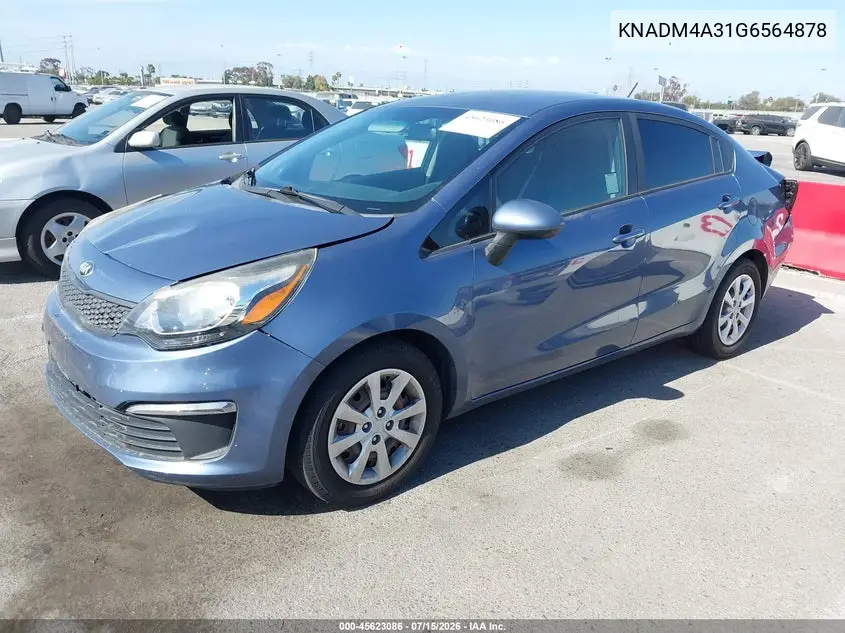 2016 Kia Rio Lx VIN: KNADM4A31G6564878 Lot: 45623086