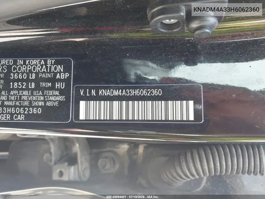 2017 Kia Rio Lx VIN: KNADM4A33H6062360 Lot: 45594401