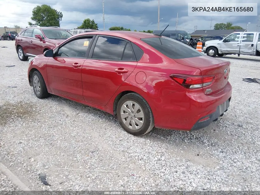 2019 Kia Rio S VIN: 3KPA24AB4KE165680 Lot: 45595971