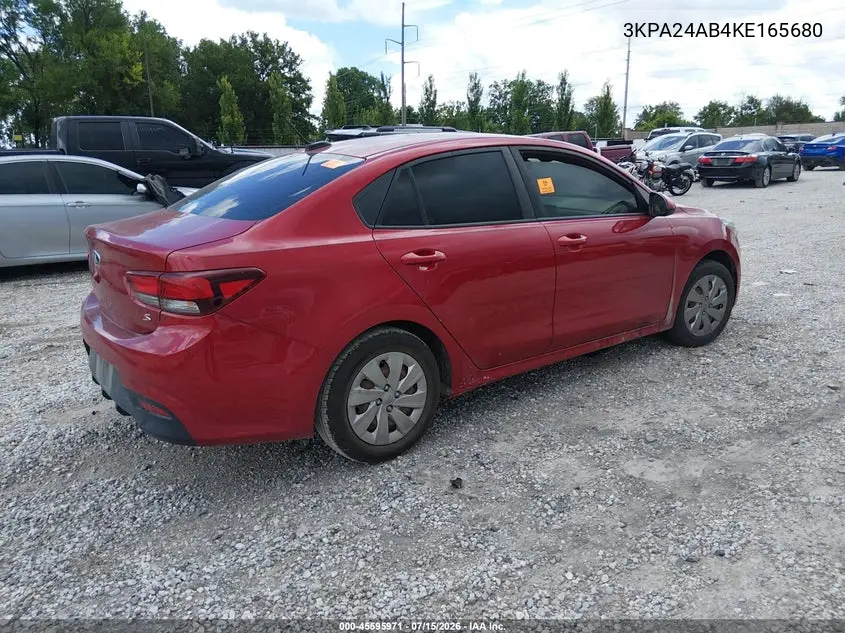 2019 Kia Rio S VIN: 3KPA24AB4KE165680 Lot: 45595971