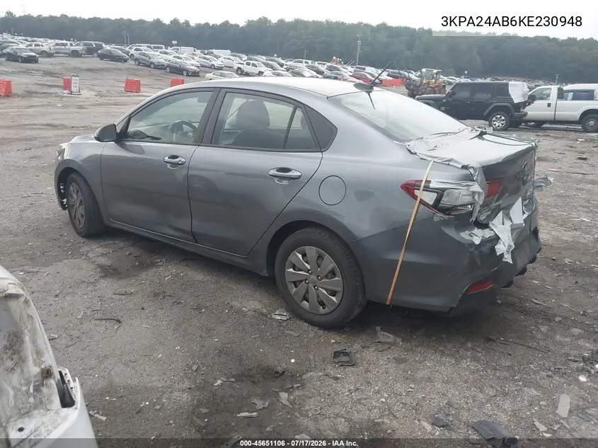 2019 Kia Rio S VIN: 3KPA24AB6KE230948 Lot: 45651106