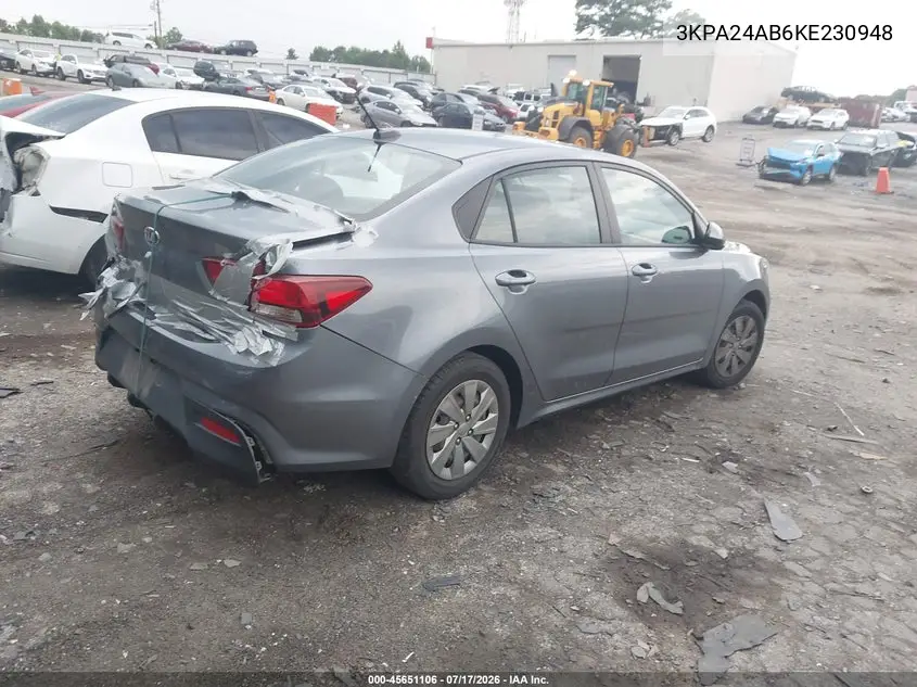 2019 Kia Rio S VIN: 3KPA24AB6KE230948 Lot: 45651106