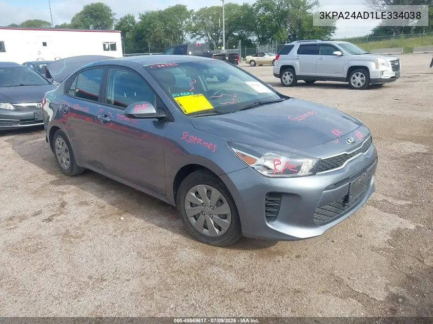 2020 Kia Rio S VIN: 3KPA24AD1LE334038 Lot: 45569617