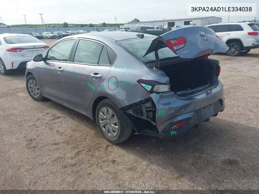 2020 Kia Rio S VIN: 3KPA24AD1LE334038 Lot: 45569617