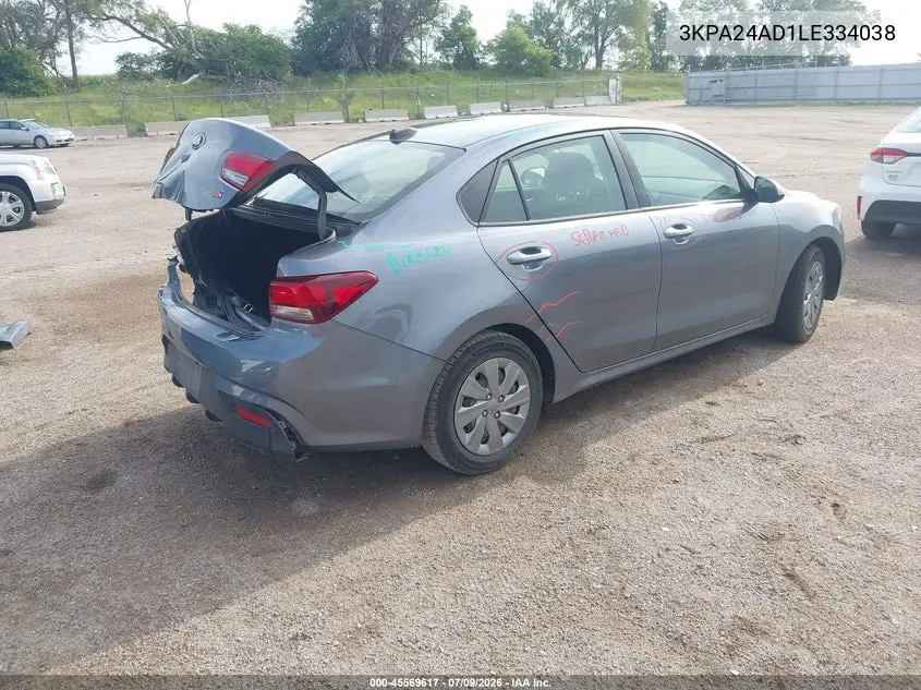 2020 Kia Rio S VIN: 3KPA24AD1LE334038 Lot: 45569617