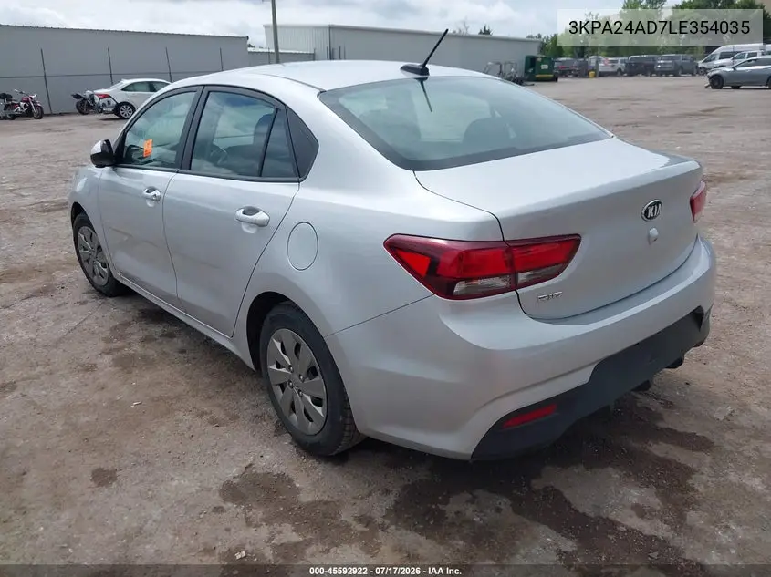 2020 Kia Rio Lx VIN: 3KPA24AD7LE354035 Lot: 45592922