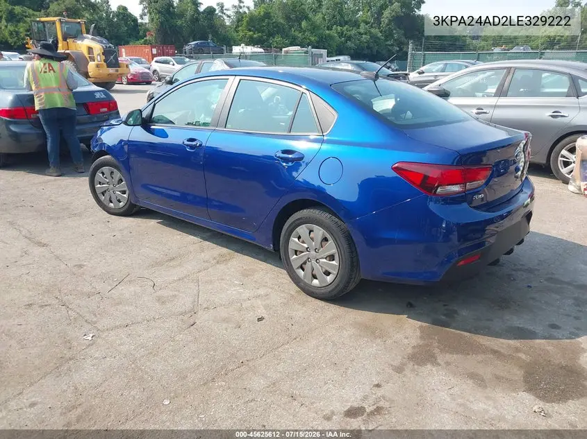 2020 Kia Rio S VIN: 3KPA24AD2LE329222 Lot: 45625612