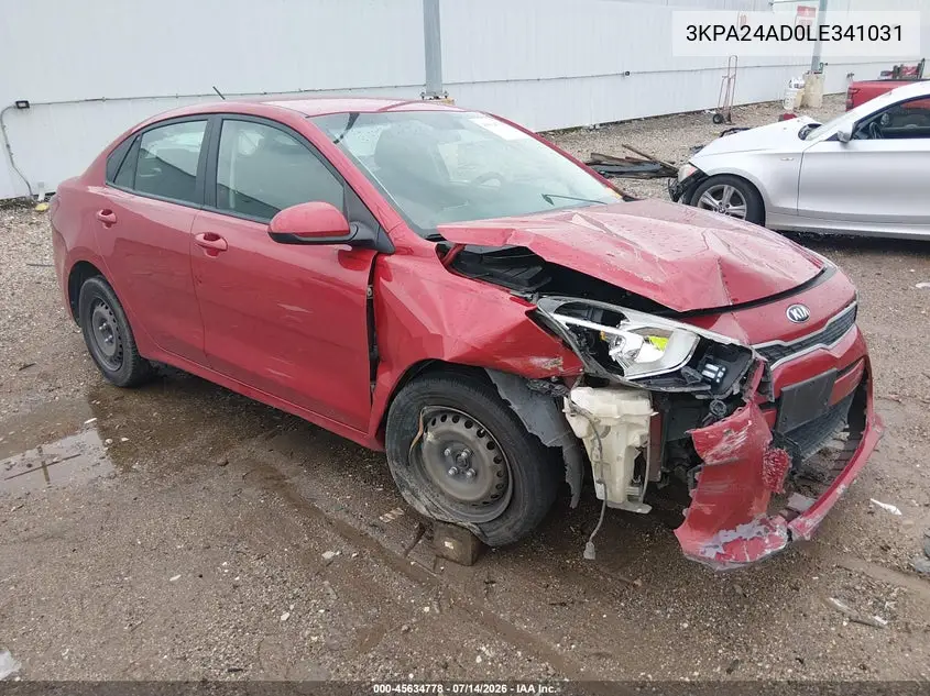 2020 Kia Rio S VIN: 3KPA24AD0LE341031 Lot: 45634778