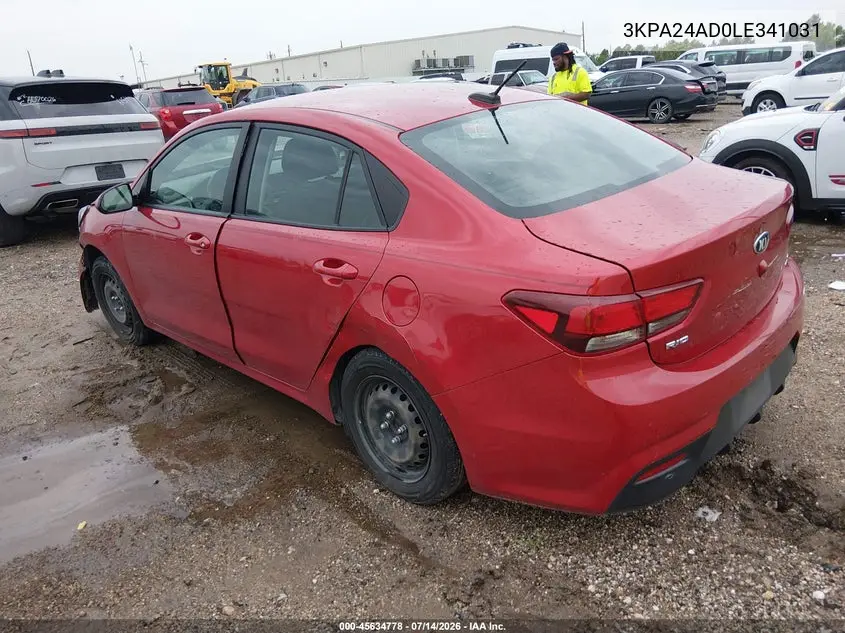 2020 Kia Rio S VIN: 3KPA24AD0LE341031 Lot: 45634778
