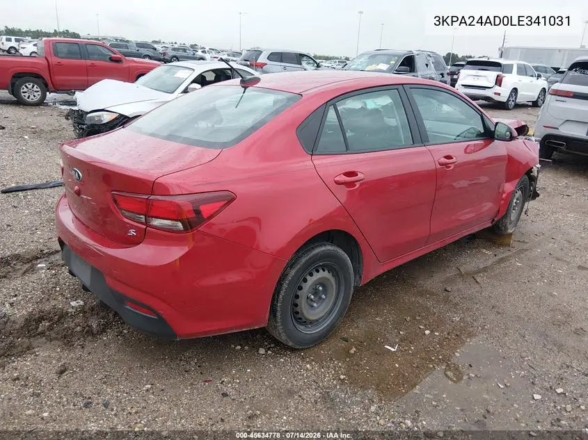 2020 Kia Rio S VIN: 3KPA24AD0LE341031 Lot: 45634778