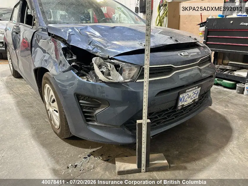 2021 Kia Rio VIN: 3KPA25ADXME392012 Lot: 40078411