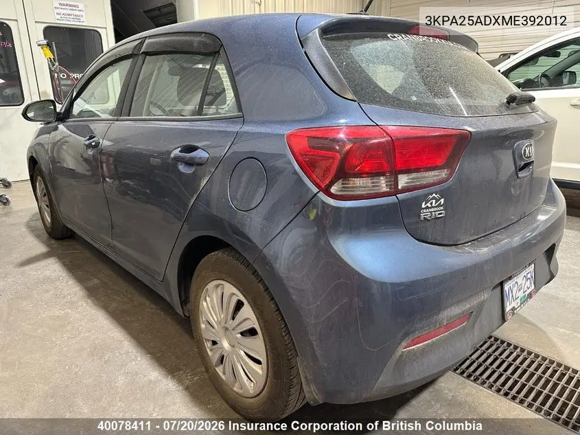 2021 Kia Rio VIN: 3KPA25ADXME392012 Lot: 40078411