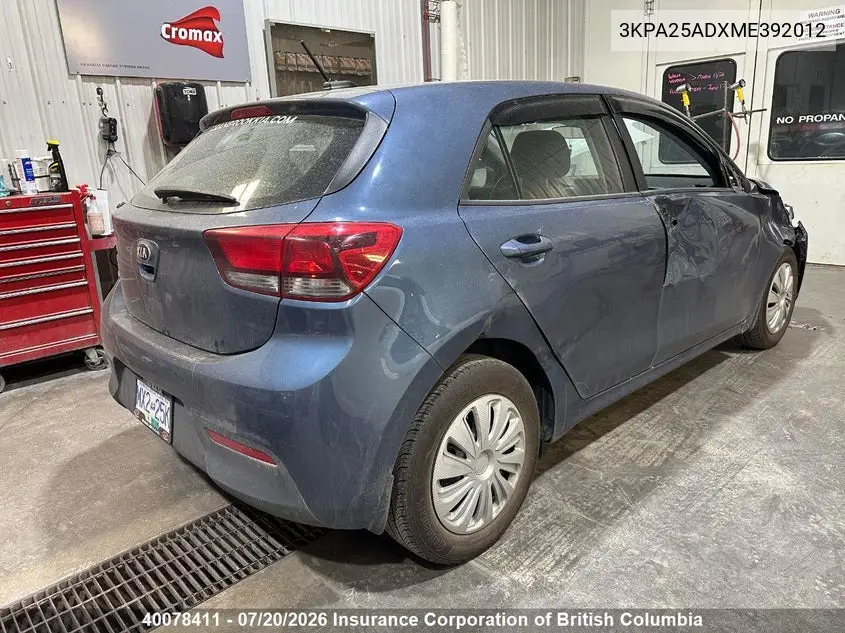 2021 Kia Rio VIN: 3KPA25ADXME392012 Lot: 40078411