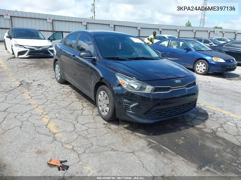 2021 Kia Rio S VIN: 3KPA24AD6ME397136 Lot: 45409736