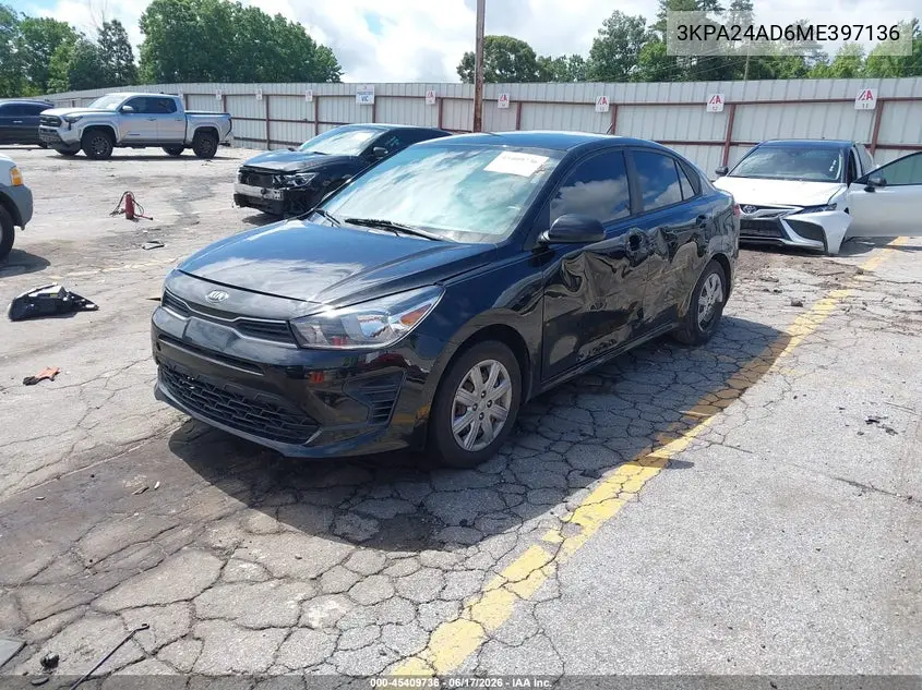 2021 Kia Rio S VIN: 3KPA24AD6ME397136 Lot: 45409736