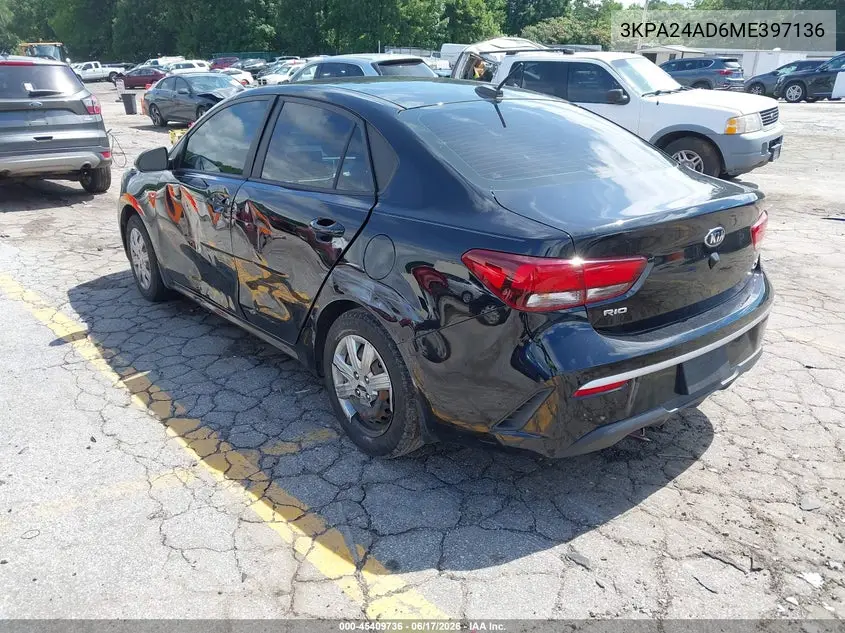 2021 Kia Rio S VIN: 3KPA24AD6ME397136 Lot: 45409736