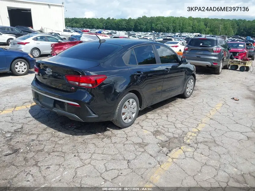 2021 Kia Rio S VIN: 3KPA24AD6ME397136 Lot: 45409736