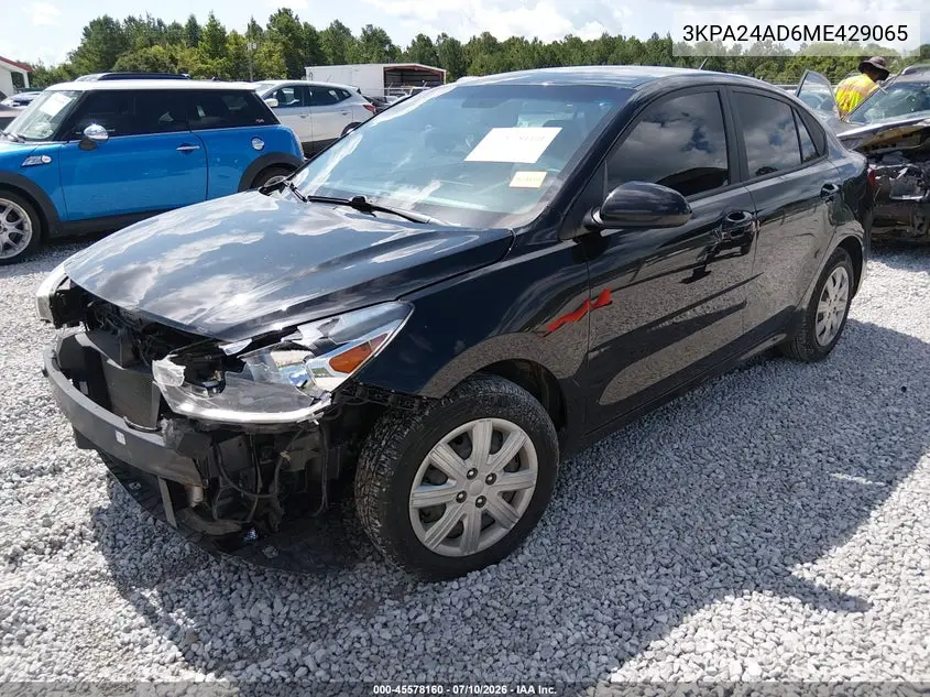 2021 Kia Rio Lx VIN: 3KPA24AD6ME429065 Lot: 45578160