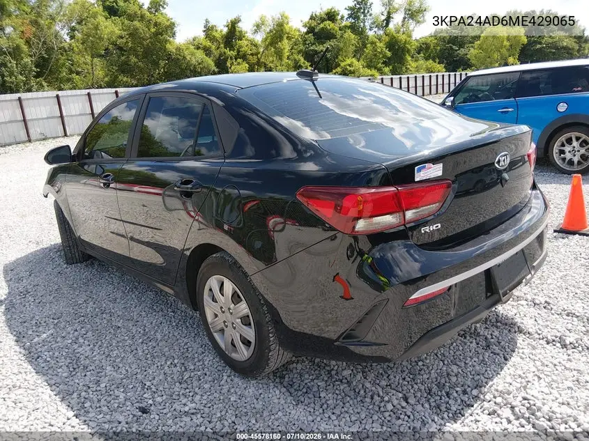 2021 Kia Rio Lx VIN: 3KPA24AD6ME429065 Lot: 45578160